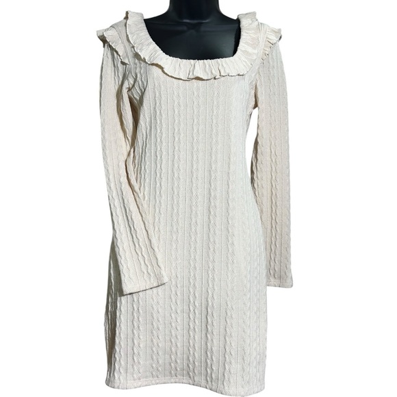 19 Cooper NWOT Long Sleeve Knit Dress Vanilla Color Minidress - Picture 1 of 12